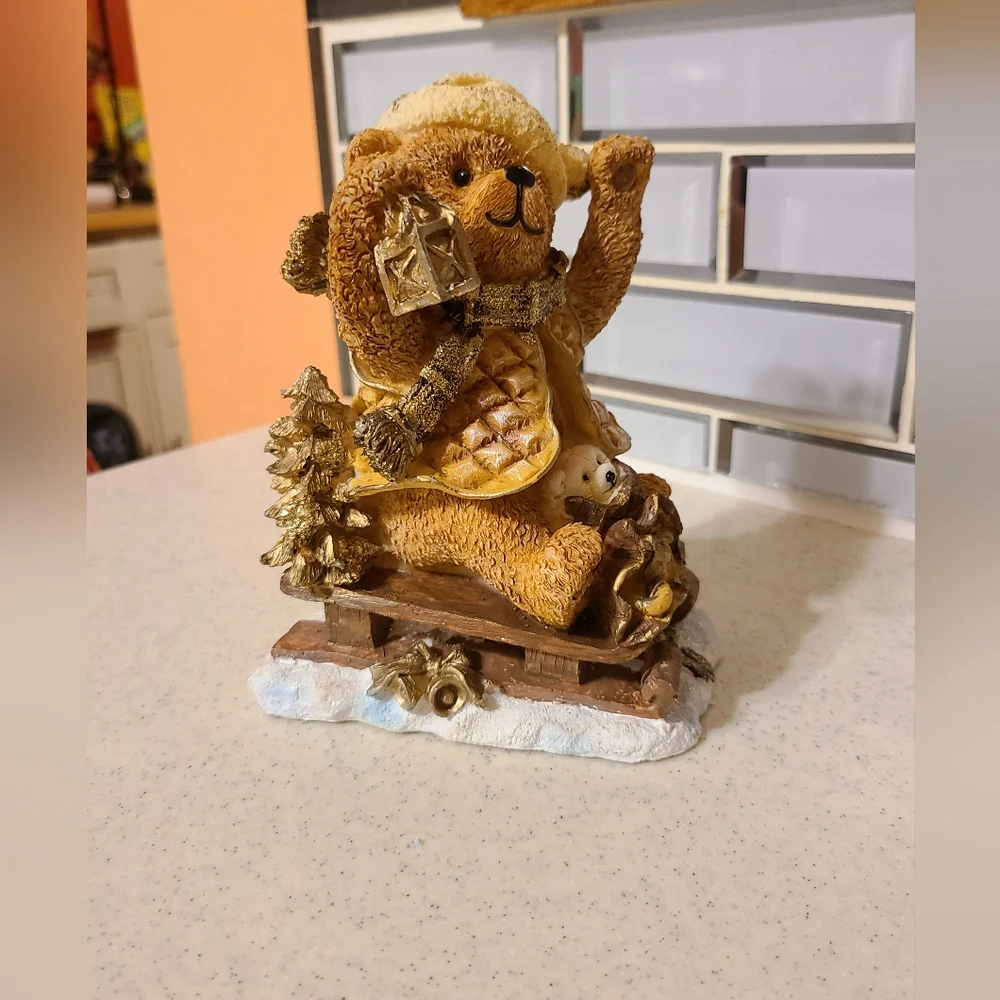 Bear and his dog on sled figurine super cute